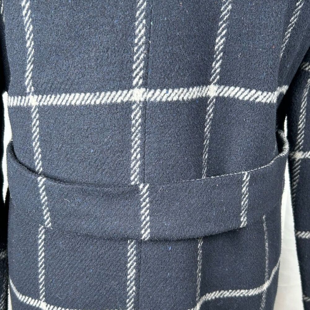 Elodie Trench Coat Womens Small Navy White Plaid Double Breasted Coat Jacket - Picture 5 of 9